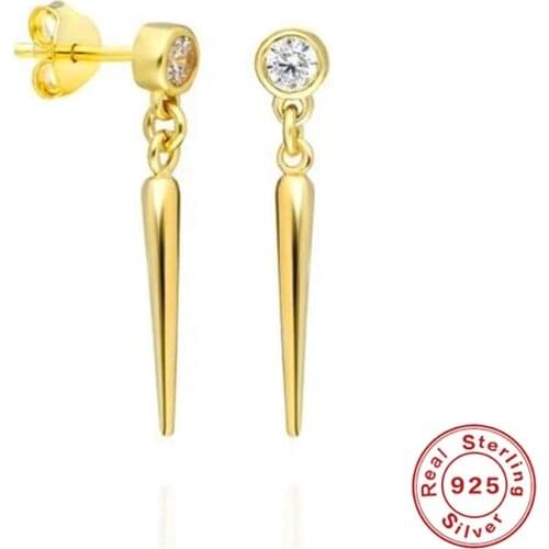 BOAKO 925 Sterling Silver Hanging Rivet Cone Pendant Drop Earrings for Women Cubic Zirconia Jeweled Dangle Earrings Party Jewel