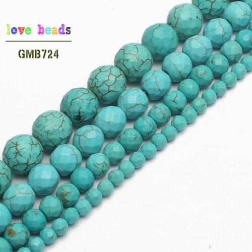 Wholesale Faceted Blue Turquoises Round Beads For Jewelry Making 15.5inch/strand 4 6 8 10 12 14mm pick Size-F00042