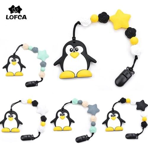 LOFCA Silicone Penguin Pacifier chain Baby Teether Toys BPA Free Pendant Silicone Beads Safety Holder Accessory Nursing Necklace