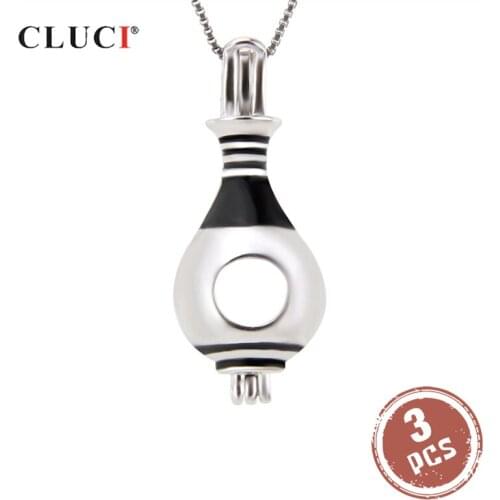 CLUCI 3pcs 925 Sterling Silver Bowling Shaped Pearl Locket for Women Necklace Jewelry Silver 925 Charms Pendant SC226SB