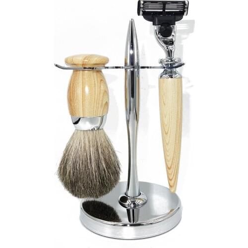 WLONG Mens Shaving Brush Kit Personal Care Professional Beard Tools Set with Wood Finish Handle Holders and Safety Razor