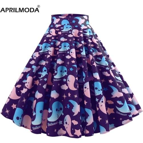 Length 73-78 Winter Christmas Halloween Party Long Skirt A-Line Retro Vintage Gothic Floral Printed Big Swing Rockabilly Skater