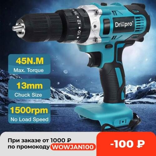Drillpro 3-In-1 13mm Electric Impact Drill Electric Hammer Drill Screwdriver Rechargable 2-Speed 25-90Nm For Makita 18V Battery