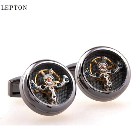 Hot Sale Movement Tourbillon Cufflinks For Mens Lepton High quality Mechanical Watch Steampunk Gear Cuff links Relojes Gemelos