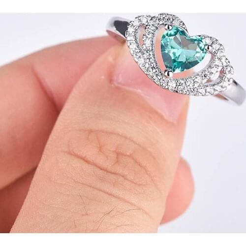 Exquisite Silver Plated Heart Shape Gems Bridal Ring Wedding Band Engagement Ring Anniversary Jewelry Lovers Gifts Fashion Ring