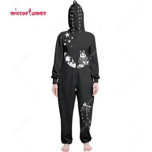 Halloween Dark Style Printed Bat Pattern Long Sleeved Hooded Kigurumi Pajamas Onesie Sleepwear Jumpsuit Costume Outfits
