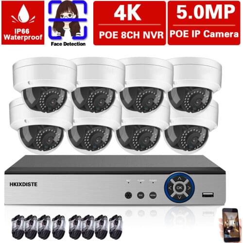 H.265 8CH 5MP NVR Kit Outdoor CCTV POE Security Camera System Set Vandalproof IP Dome Camera Video Surveillance System Kit XMEYE