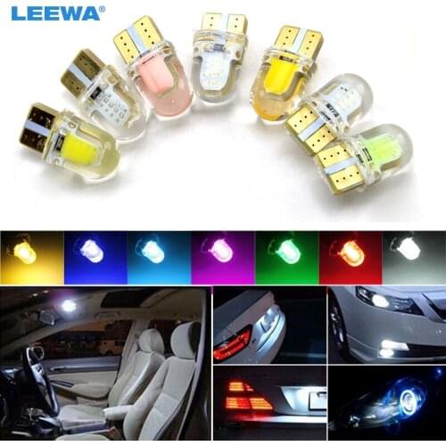 LEEWA 50pcs Car T10 194 168 W5W COB 8SMD Silica Car LED Door License LED Light Bulb Wedge Light 7-Color #CA2901