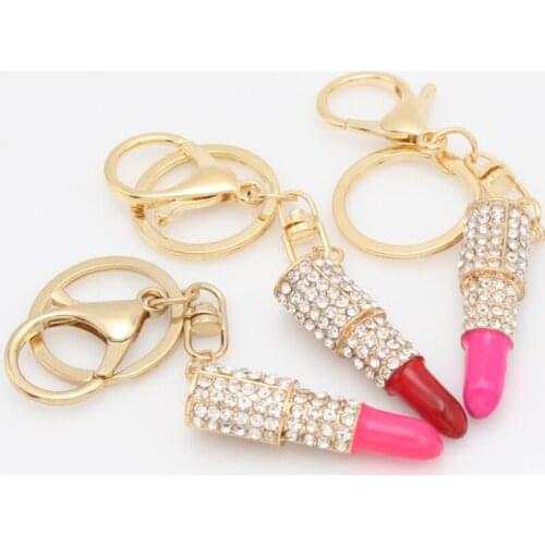 European and American Fashion All-match Jewelry Keychain Metal Diamond-studded Lipstick Lipstick Key Pendant Bag Car Pendant