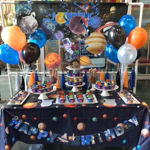 Outer Space Galaxy Party Supplies Disposable Tableware Set Solar Planet Paper Cup Napkin Plates Kids Birthday Dinnerware Cupcake