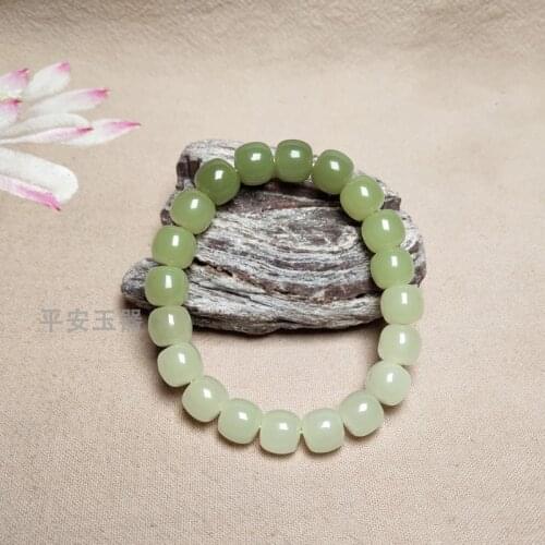 Natural hetian gradient green jade bracelet unique jadite jade beads bangle rosary women prayer jade jewelry christmas bracelet