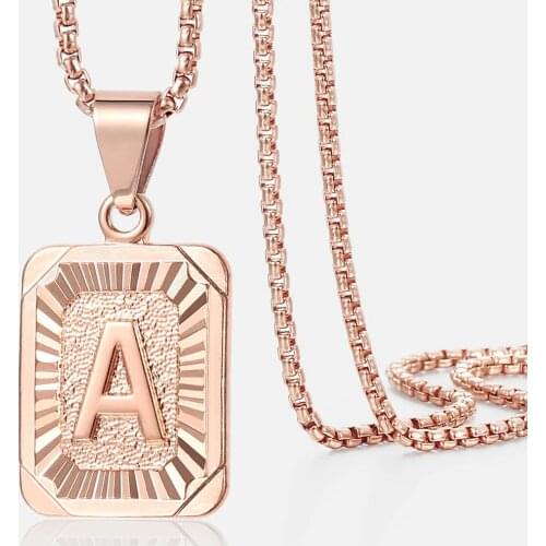 Square Letters Necklace Rose Gold Color Men Women A B C Charm Initial Pendant Stainless Steel Chain Fashion Jewelry Gifts GPM12