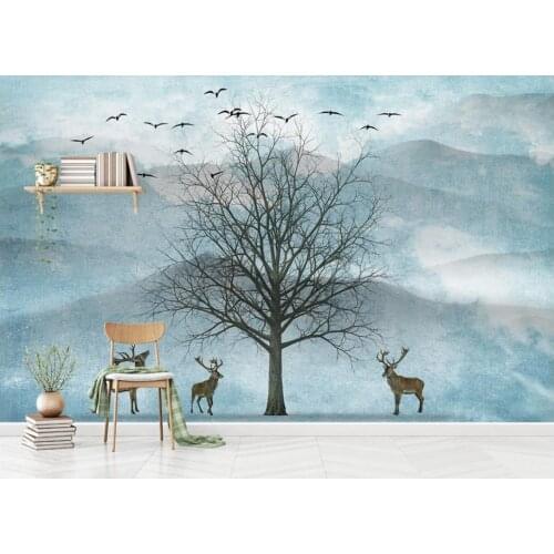 Custom wallpapers window mural wallpaper Big tree mountain peak cloud bird TV sofa background wall