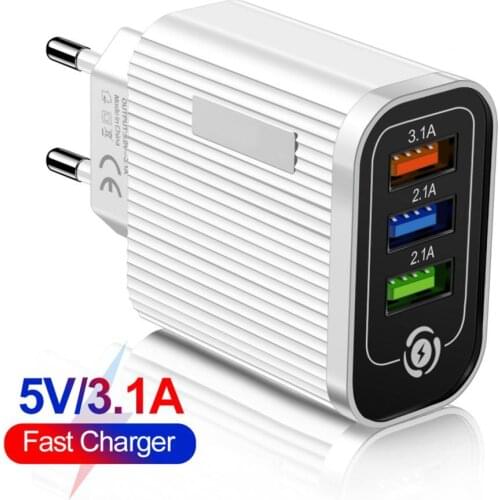 Portable Travel 36W USB Ports QC3.0 Fast Charging 5V 3.1A Over-Voltage Protection Mobile Phone Quick Charger Adapter EU/US Plug