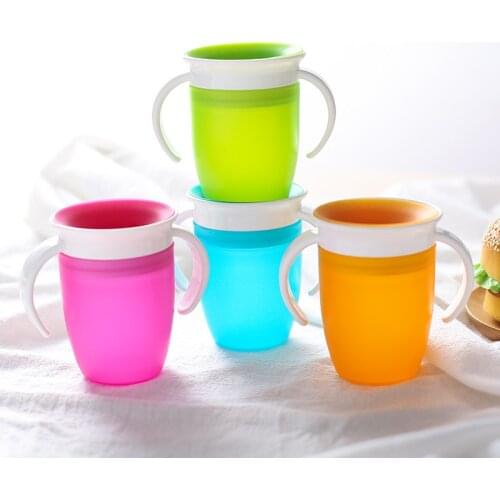 360 Degrees Rotated Baby Learning Drinking Cup with Double Handle Flip Lid Leakproof Infants Water Cups Bottle BPA Free with Lid