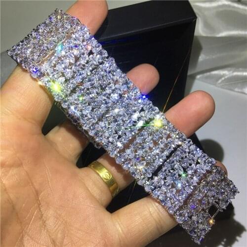 Luxury Female bracelet 5A cubic zirconia White Gold Filled Party Engagement bracelets for women wedding accessaries Width 30mm