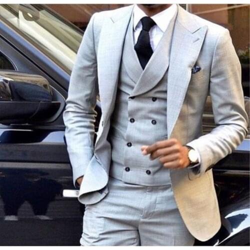 TPSAADE The Latest Coat Pant Designs Light Grey Mens Suit Slim Fit Skinny 3 Piece Tuxedo Groom Custom Blazer Terno Masculino