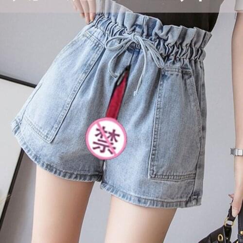 Outdoor Sex Short Jeans Pants Womens Clothes Open Crotch Secret Zipper Sexy Summer Denim Trousers Exotic High Waist Lady Shorts