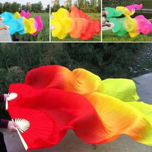 Women Belly Performance Dancing Fan Veils 1PC Bamboo Ribs Dyed Gradient Color Dancer Practice Foldable Long Fan Props