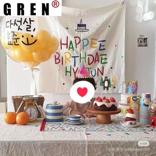 GREN Tapestry Birthday Wall Rugs Wall Hanging Fabric Mural Background Cloth Towel Beach Fabric Blanket Dorm Living Home Decor