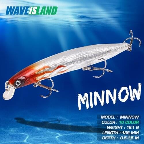 WAVEISLAND Minnow Fishing Lure Long Throw 19.1g 13.5cm Whopper Sea Fishing Bass Tackle Pesca Saltwater Lures Articulos De Pesca