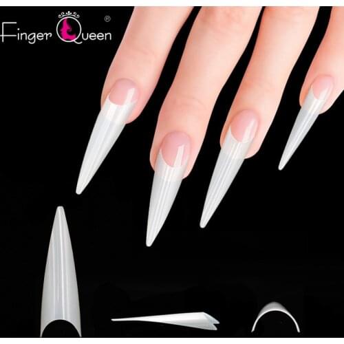 100pcs Sharp Fashion Long Ballerina Coffin Nails Tips Fake Nails Half Cover False Nail Art Tips Detachable Nails