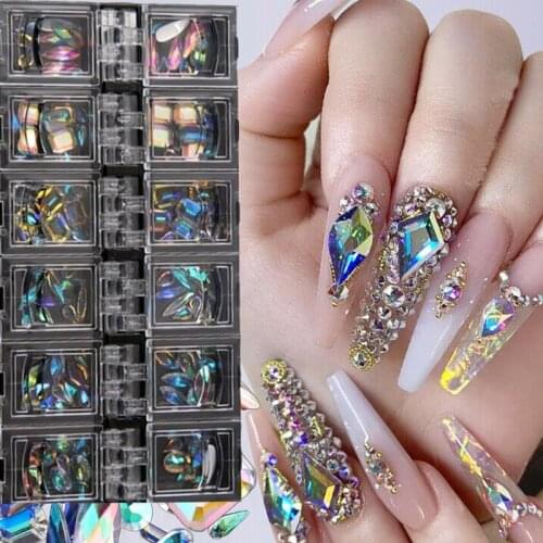 12 Grids/box AB Nail Art Diamond Gem 3D Nail Sequin Crystal Rhinestone Glass Nail Art Decoration DIY Nail Art Tools Decors