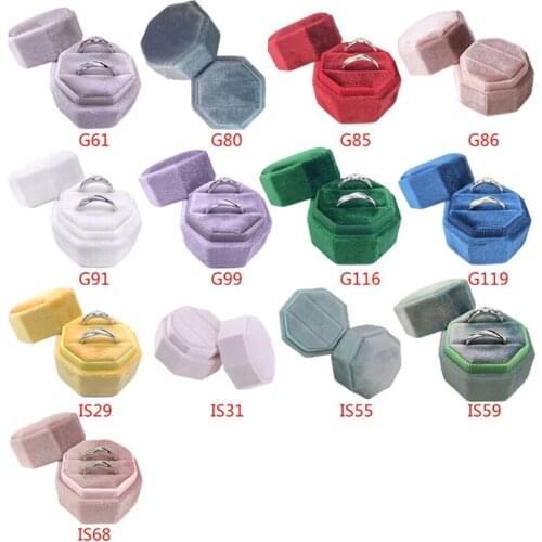 13MC Antique Octagon Velvet Ring Box Double Ring Display Holder with Detachable Lid Ring Box Holder for Wedding Ceremony