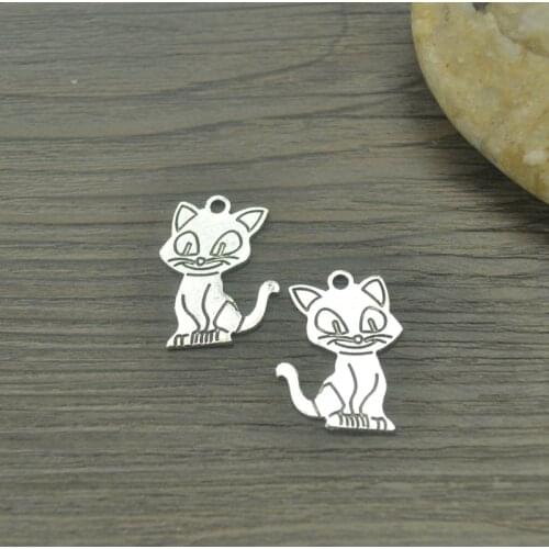 15pcs Charms metal cat,Antique Making pendant fit,Vintage Tibetan Silver,jewelry DIY bracelet necklace 24*17mm 4437A