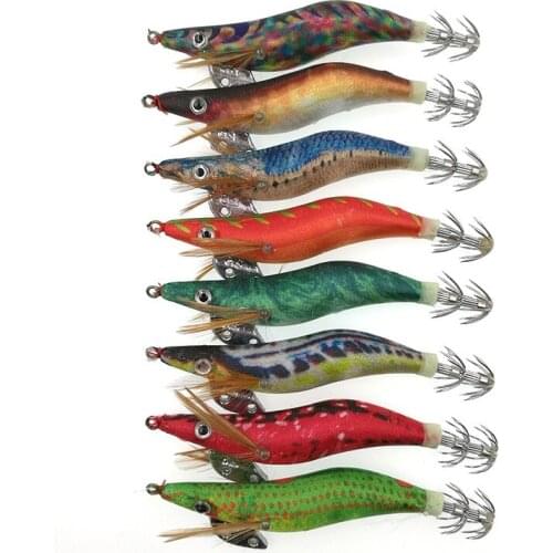16pcs Shrimp Fishing lures 10cm 11g Squid Jigs Luminous Cloth Wooden Shrimp Jigging Lure For Octopus Glow Bait Squid Lures