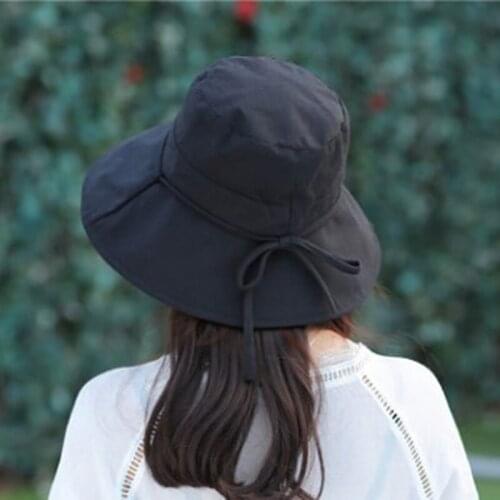2021 New Spring Summer Large Brim Fisherman Hat Women Cotton Linen Round Dome Bandage Bow Big Foldable Sun Hats Fishermen Hat