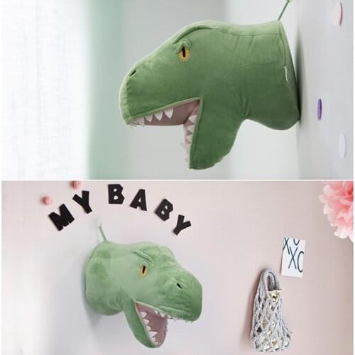3D Animal Heads Decor Wall Hanging Stuffed Dog Dinosaur Toys Animal Wall Mount Kids Room Decoration Boys Baby Nursery Decor