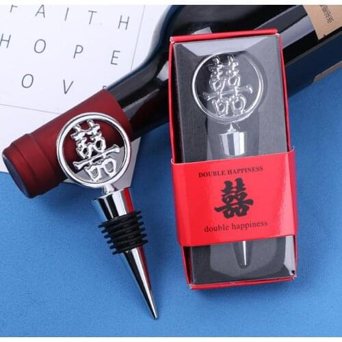 Asian theme wedding party favor gifts and giveaways for guest--Double Happiness Bottle Stopper SN2531