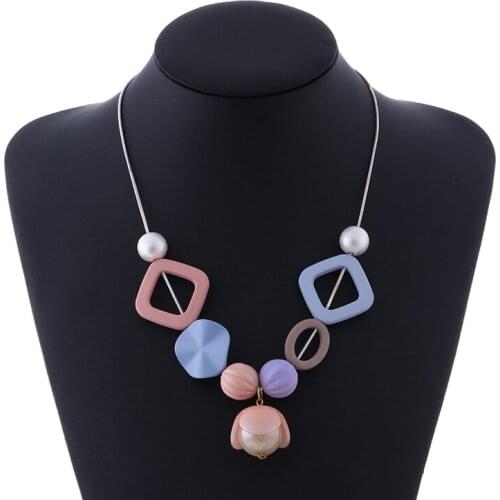Bohemia Acrylic Pendant Necklace For Women Candy color Geometric beads Metal Choker Sweaters Chain Accessories jewelry charms