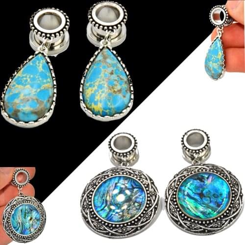 BOG-PAIR Vintage Natural Mother of pearl Dew Drop Waterdrop Dotted Dangle Ear Weights Ear Tunnel Expander Ear Stretcher