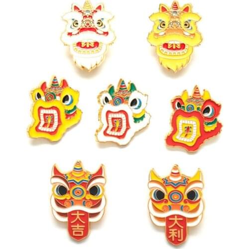 HOSENG Chinese New Year Gold Enamel Brooch Lion Dance Jewelry Gift Fashion Trendy Pin HS_4687