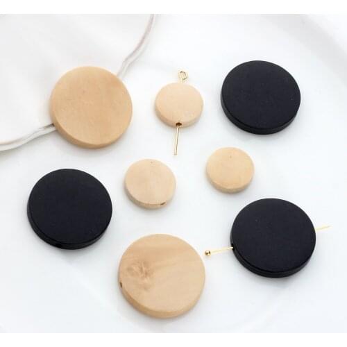 25MM 15MM 10pcs/lot Natural Wood Round Shape Charms Loose Beads For DIY Wood Earrings Necklace Jewelry Making Accessories