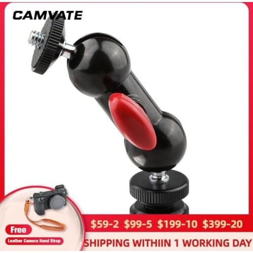 CAMVATE Multifunctional 360° Rotate Double Ball Heads With Hot Shoe Mount &1/4"-20 Mount Hole For Monitor/Microphone/Flash Light