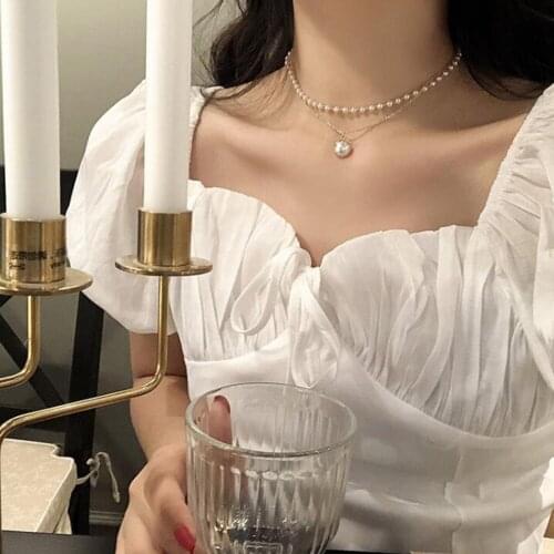 Fashion Chain Pearl Necklace For Women Baroque Pearl Metal Charm Pendants Necklaces Choker Bead Chain Jewelry Gifts