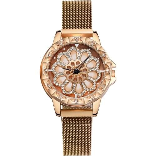 Exclusive Original Ladies Watch Rotating Dial Fashion Womens Watches Starry Sky Luxury Rose Gold Casual Dress Clock montre femm
