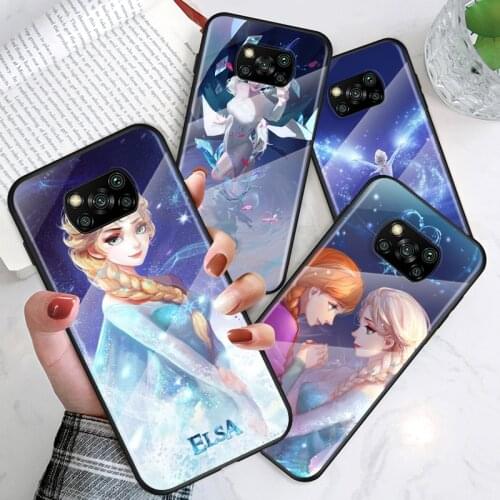 Tempered Glass Shell Luxury Cover Frozen Princess For Xiaomi Mi POCO F3 F2 X3 NFC X2 M2 Pro Shockproof Phone Case