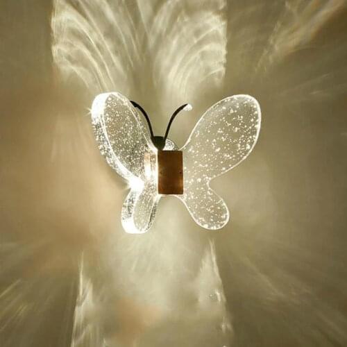 Baby child LED butterfly wall light sconces Kids Bedroom Bubble Crystal Wall Lamp led mirror Lamp Modern Mirror Led Wall Light