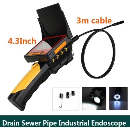 Diameter 8.2MM Camera Head Drain Sewer Pipe Industrial Endoscope 3M Cable With 6pcs Adjustable IR LED 4.3Inch HD Display Screen