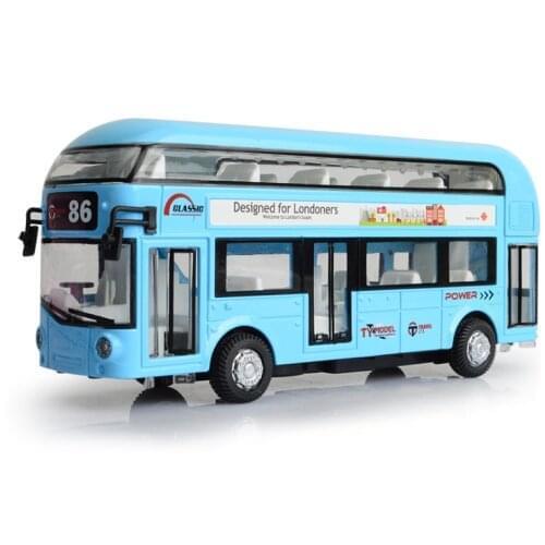 1:50 Alloy double deck tour bus air conditioning bus city bus model childrens sound and light toy car blue car