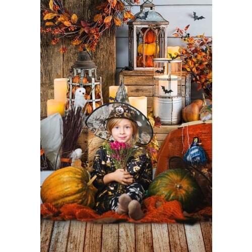 Autumn Fall Halloween Bat Background Brown Wood Pumpkin Baby Child Portrait Photography Backdrop For Photo Studio Photocall