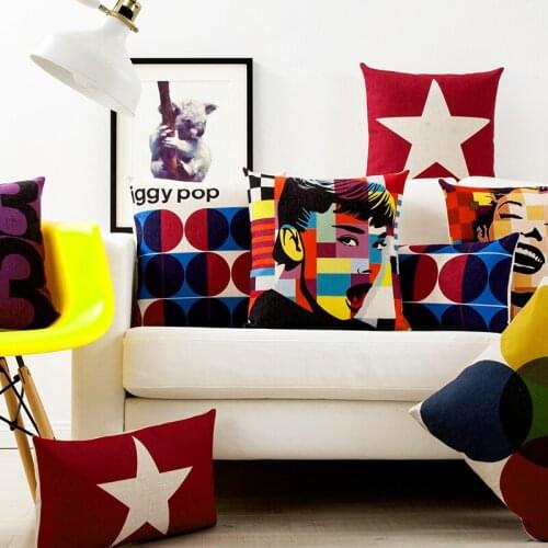 Hepburn Monroe Digital Geometry Pillow Cover Case Home Decorative Pillow Thick Linen Pillowcase Sofa Cushion