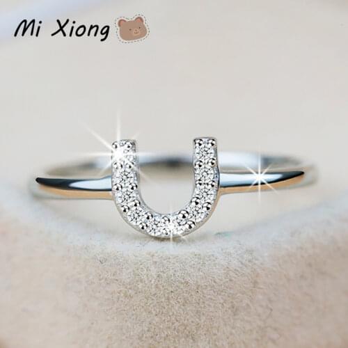 Mi Xiong s925 sterling silver original design U-shaped letter diamond ring light luxury unique ladies party brand jewelry