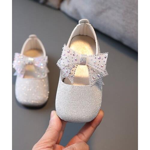 Newborn Flower Children Kids Toddler Baby Bow Leather Shoes For Little Girls White Bling Party Wedding Princess Dress Shoes New