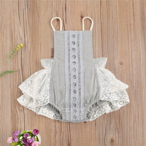 2021 Summer Fashion Newborn Baby Girl Clothes Lace Floral Ruffle Romper Halter Jumpsuit Sunsuit Outfit Clothes Sleeveless