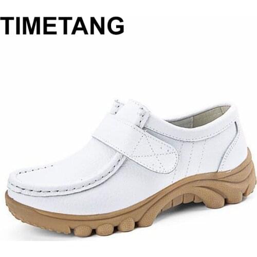 TIMETANG Womens Shoes Genuine Leather Casual Woman Lace up Loafers Moccasins Female Flats Solid Low Heel Lady Shoe Soft C271